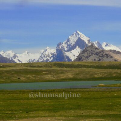 view of Shimshal pass lakes and its surrounding mountains.